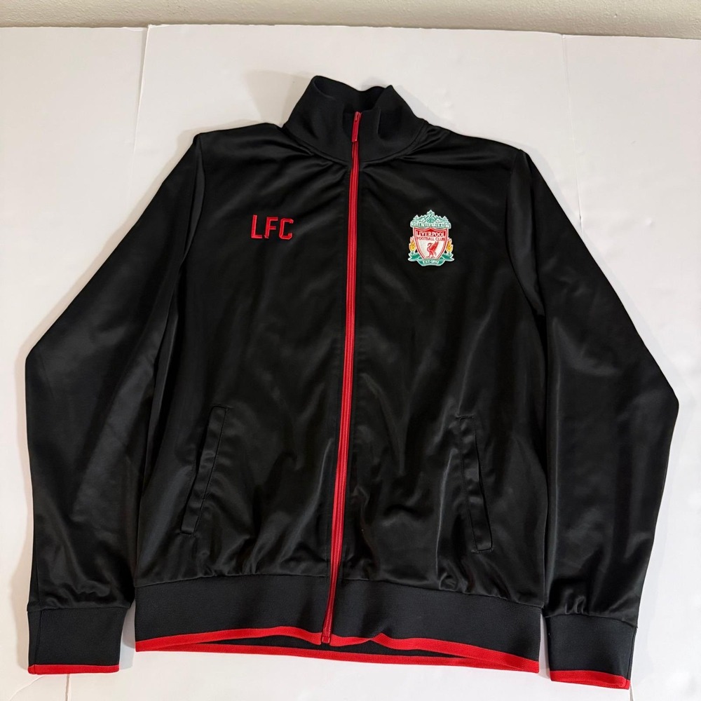 Liverpool FC Official Track Jacket Mens Large Black Red Full Zip Soccer LFC